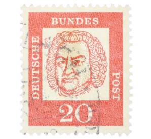 Почтовая марка 20 пфеннигов 1961 года Западная Германия (ФРГ) «Выдающиеся немцы — Иоганн Себастьян Бах» — Фото №1