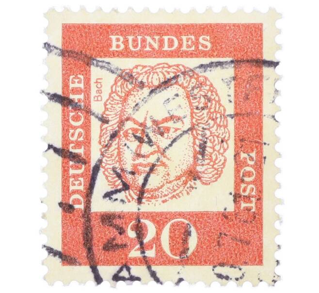 Почтовая марка 20 пфеннигов 1961 года Западная Германия (ФРГ) «Выдающиеся немцы — Иоганн Себастьян Бах» (Артикул: T11-35469) — Фото №1