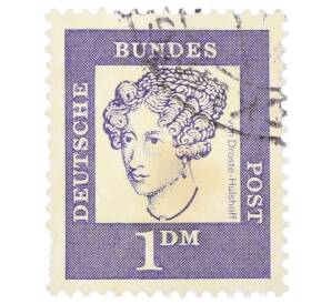 Почтовая марка 1 марка 1961 года Западная Германия (ФРГ) «Выдающиеся немцы — Аннетте фон Дросте-Хюльсхофф» — Фото №1