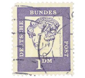 Почтовая марка 1 марка 1961 года Западная Германия (ФРГ) «Выдающиеся немцы — Аннетте фон Дросте-Хюльсхофф» — Фото №1