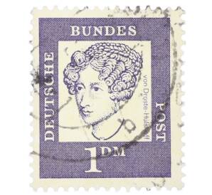 Почтовая марка 1 марка 1961 года Западная Германия (ФРГ) «Выдающиеся немцы — Аннетте фон Дросте-Хюльсхофф» — Фото №1