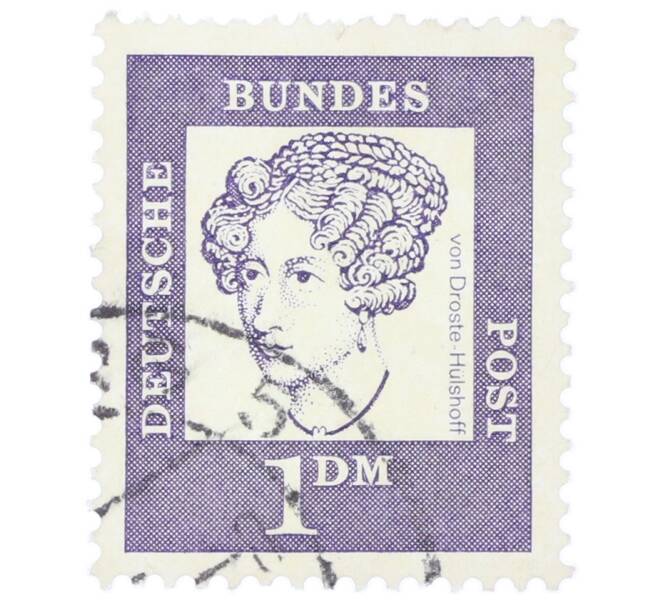Почтовая марка 1 марка 1961 года Западная Германия (ФРГ) «Выдающиеся немцы — Аннетте фон Дросте-Хюльсхофф» (Артикул: T11-35477) — Фото №1