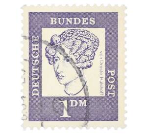 Почтовая марка 1 марка 1961 года Западная Германия (ФРГ) «Выдающиеся немцы — Аннетте фон Дросте-Хюльсхофф» — Фото №1