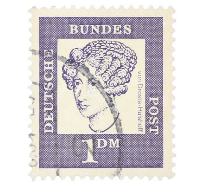 Почтовая марка 1 марка 1961 года Западная Германия (ФРГ) «Выдающиеся немцы — Аннетте фон Дросте-Хюльсхофф» (Артикул: T11-35478) — Фото №1