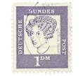 Почтовая марка 1 марка 1961 года Западная Германия (ФРГ) «Выдающиеся немцы — Аннетте фон Дросте-Хюльсхофф» (Артикул: T11-35479) — Фото №1