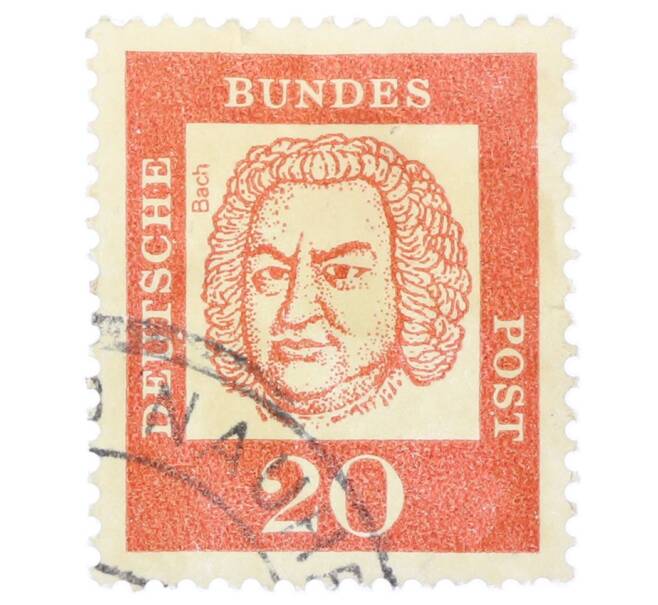 Почтовая марка 20 пфеннигов 1961 года Западная Германия (ФРГ) «Выдающиеся немцы — Иоганн Себастьян Бах» (Артикул: T11-35481) — Фото №1