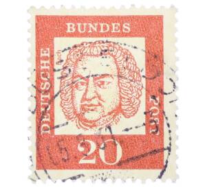 Почтовая марка 20 пфеннигов 1961 года Западная Германия (ФРГ) «Выдающиеся немцы — Иоганн Себастьян Бах» — Фото №1