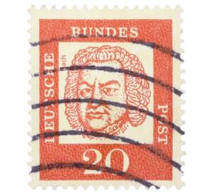 Почтовая марка 20 пфеннигов 1961 года Западная Германия (ФРГ) «Выдающиеся немцы — Иоганн Себастьян Бах» — Фото №1