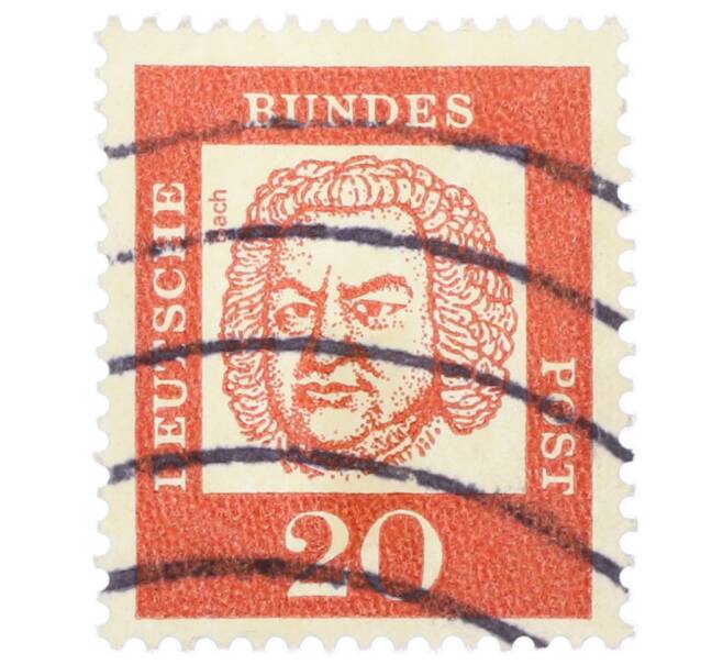 Почтовая марка 20 пфеннигов 1961 года Западная Германия (ФРГ) «Выдающиеся немцы — Иоганн Себастьян Бах» (Артикул: T11-35484) — Фото №1