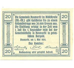 20 геллеров 1920 года Австрия — Ноймаркт-им-Мюлькрайс (Нотгельд)