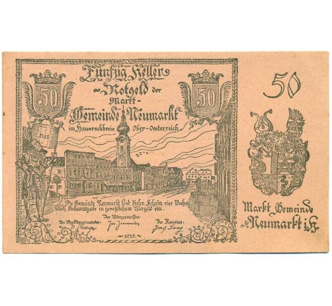 Банкнота 50 геллеров 1920 года Австрия — Ноймаркт-им-Хаусруккрайс (Нотгельд) (Артикул: B2-16215) — Фото №1