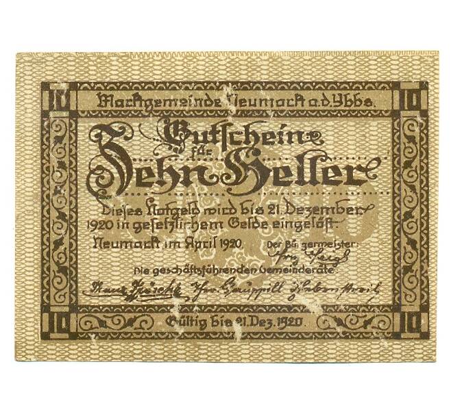 Банкнота 10 геллеров 1920 года Австрия — Ноймаркт-на-Ибсе (Нотгельд) (Артикул: B2-16216) — Фото №1