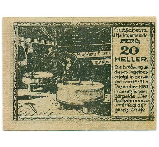 Банкнота 20 геллеров 1920 года Австрия — Перг (Нотгельд) (Артикул: B2-16242) — Фото №1