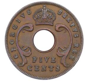 5 центов 1952 года Британская Восточная Африка — Фото №2