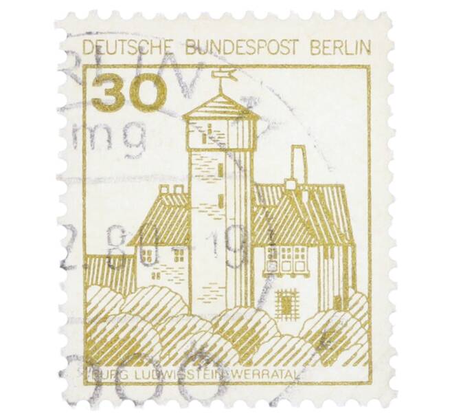 Почтовая марка 30 пфеннигов 1977 года Западная Германия (ФРГ) «Крепости и замки — Замок Людвигштейн» (Артикул: T11-35565) — Фото №1