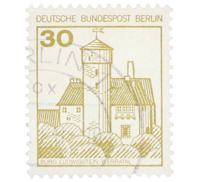 Почтовая марка 30 пфеннигов 1977 года Западная Германия (ФРГ) «Крепости и замки — Замок Людвигштейн» (Артикул: T11-35566) — Фото №1