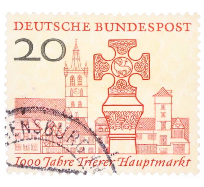 Почтовая марка 20 пфеннигов 1958 года Западная Германия (ФРГ) «Тысячелетие главному рынку Трира» (Артикул: T11-35721) — Фото №1