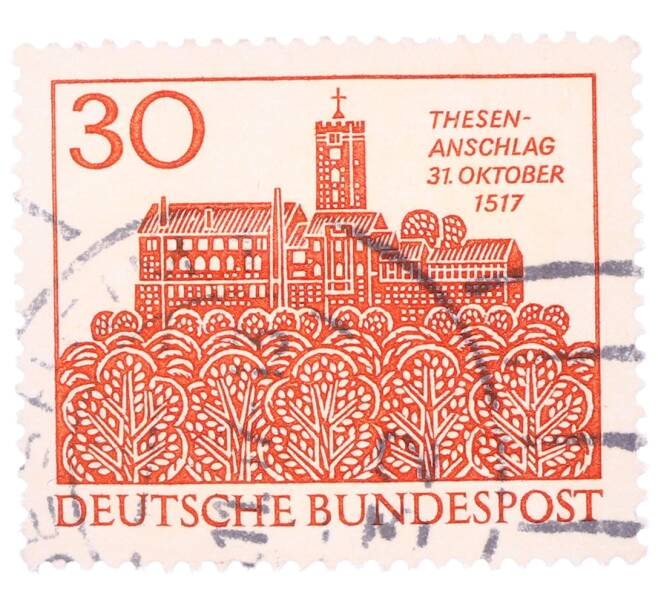 Почтовая марка 30 пфеннигов 1967 года Западная Германия (ФРГ) «Замок Вартбург в Айзенахе» (Артикул: T11-35727) — Фото №1