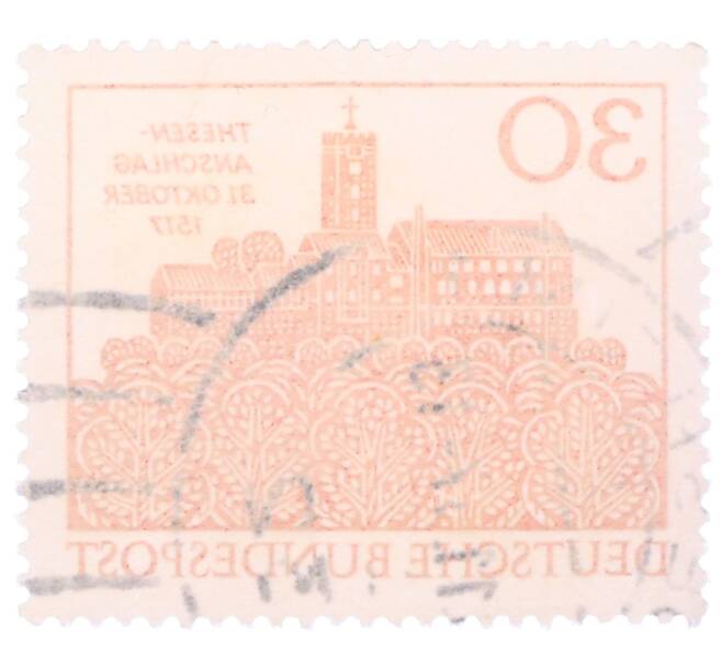 Почтовая марка 30 пфеннигов 1967 года Западная Германия (ФРГ) «Замок Вартбург в Айзенахе» (Артикул: T11-35727) — Фото №2