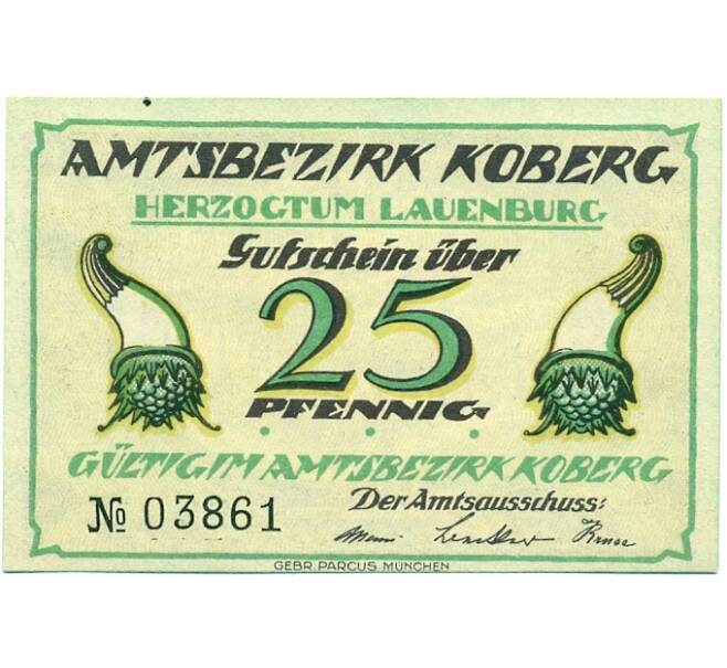 Банкнота 25 пфеннигов 1921 года Германия — Коберг (Нотгельд) (Артикул: K10-12306) — Фото №1