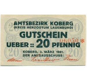 20 пфеннигов 1921 года Германия — Коберг (Нотгельд) — Фото №1