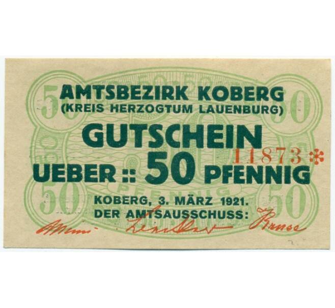 Банкнота 50 пфеннигов 1921 года Германия — Коберг (Нотгельд) (Артикул: K10-12311) — Фото №1