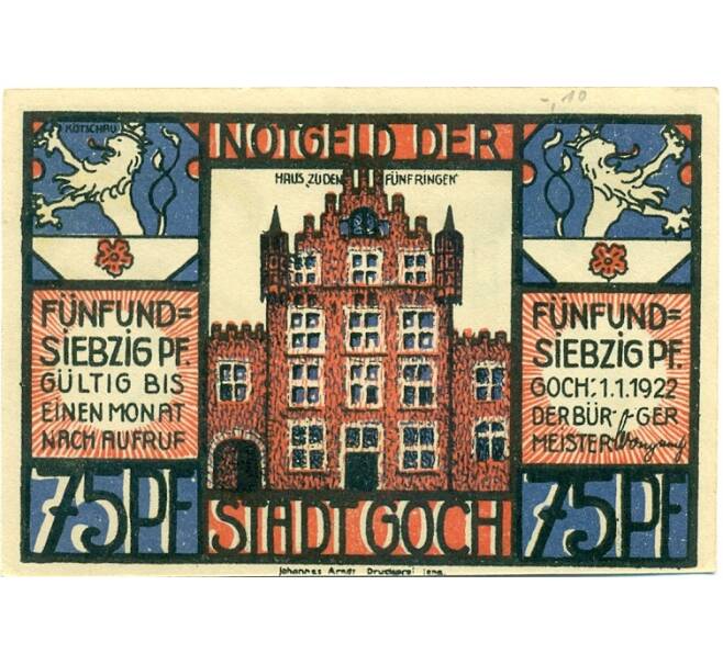 Банкнота 75 пфеннигов 1922 года Германия — Гох (Нотгельд) (Артикул: K10-12318) — Фото №2
