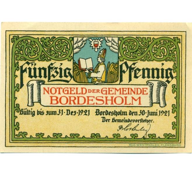 Банкнота 50 пфеннигов 1921 года Германия — Бордесхольм (Нотгельд) (Артикул: K10-12322) — Фото №2