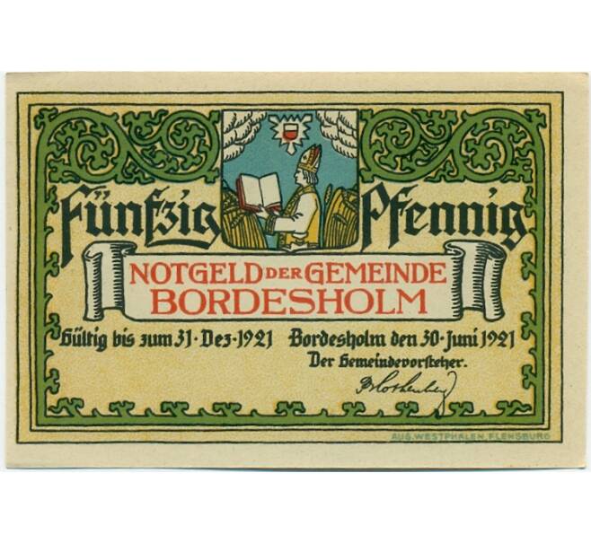 Банкнота 50 пфеннигов 1921 года Германия — Бордесхольм (Нотгельд) (Артикул: K10-12323) — Фото №2