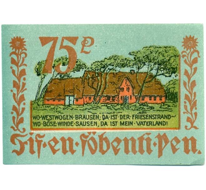 Банкнота 75 пфеннигов 1922 года Германия — Борделум (Нотгельд) (Артикул: K10-12330) — Фото №2