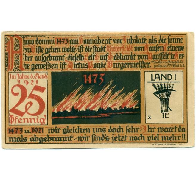 Банкнота 25 пфеннигов 1921 года Германия — Биттерфельд (Нотгельд) (Артикул: K10-12345) — Фото №2