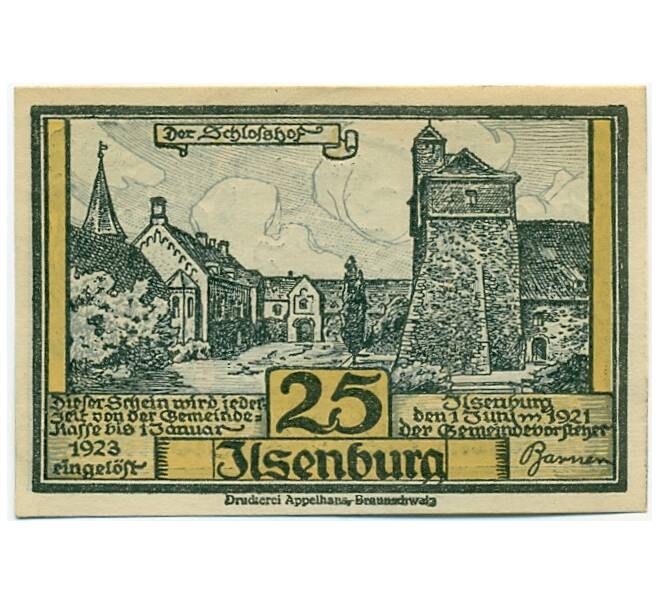 Банкнота 25 пфеннигов 1921 года Германия — Ильзенбург (Нотгельд) (Артикул: K10-12352) — Фото №2