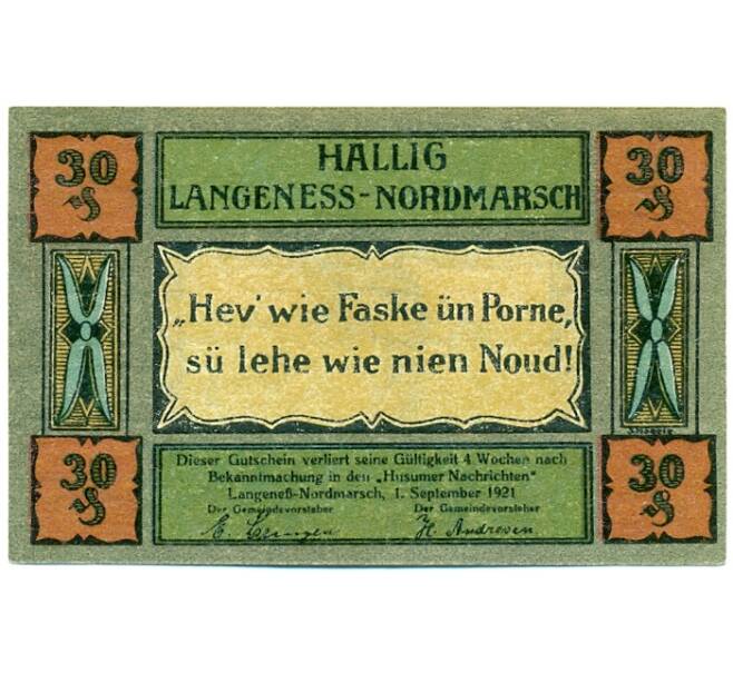 Банкнота 30 пфеннигов 1921 года Германия — Лангенес (Нотгельд) (Артикул: K10-12359) — Фото №2