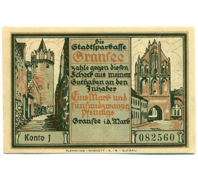 Банкнота 125 пфеннигов 1921 года Германия — Гранзе (Нотгельд) (Артикул: K10-12360) — Фото №1