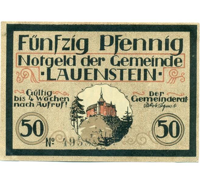 Банкнота 50 пфеннигов 1921 года Германия — Лауэнштайн (Нотгельд) (Артикул: K10-12361) — Фото №1
