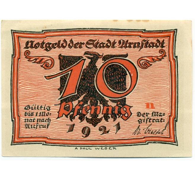 Банкнота 10 пфеннигов 1921 года Германия — Арнштадт (Нотгельд) (Артикул: K10-12369) — Фото №1