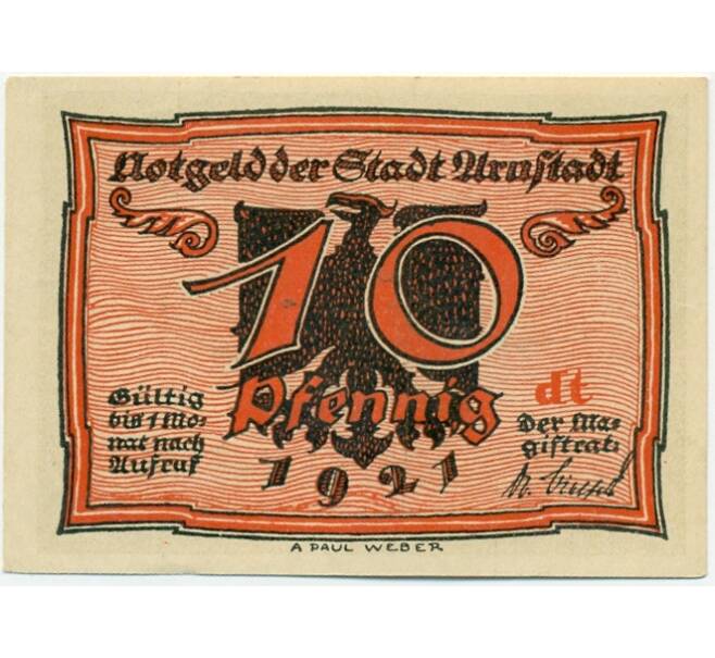 Банкнота 10 пфеннигов 1921 года Германия — Арнштадт (Нотгельд) (Артикул: K10-12373) — Фото №1