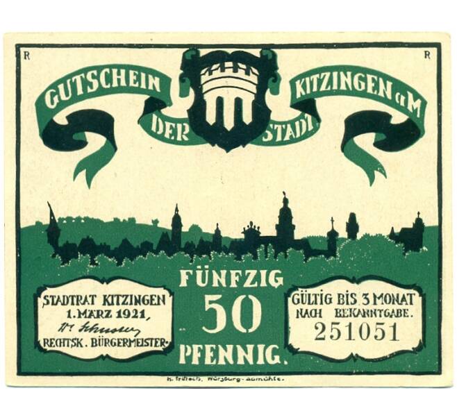 Банкнота 50 пфеннигов 1921 года Германия — Китцинген (Нотгельд) (Артикул: K10-12375) — Фото №1