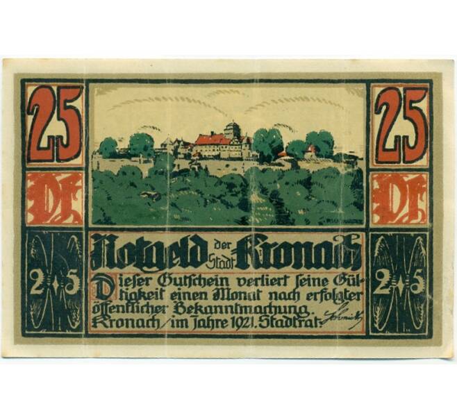 Банкнота 25 пфеннигов 1921 года Германия — Кронах (Нотгельд) (Артикул: K10-12376) — Фото №1