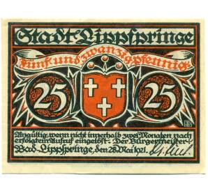25 пфеннигов 1921 года Германия — Бад-Липпшпринге (Нотгельд) — Фото №1