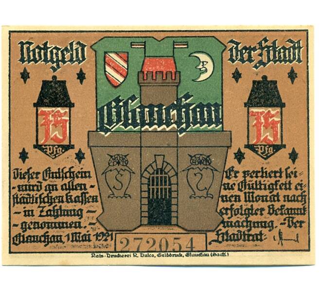 Банкнота 75 пфеннигов 1921 года Германия — Глаухау (Нотгельд) (Артикул: K10-12387) — Фото №2