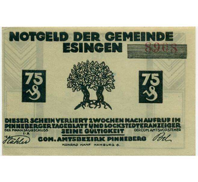 Банкнота 75 пфеннигов 1921 года Германия — Эссинген (Нотгельд) (Артикул: K10-12397) — Фото №1