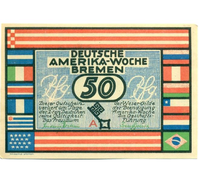 Банкнота 50 пфеннигов 1923 года Германия — Бремен (Нотгельд) (Артикул: K10-12407) — Фото №1
