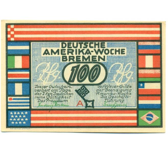Банкнота 100 пфеннигов 1923 года Германия — Бремен (Нотгельд) (Артикул: K10-12411) — Фото №1