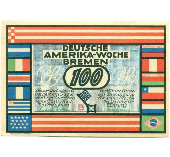 Банкнота 100 пфеннигов 1923 года Германия — Бремен (Нотгельд) (Артикул: K10-12413) — Фото №1