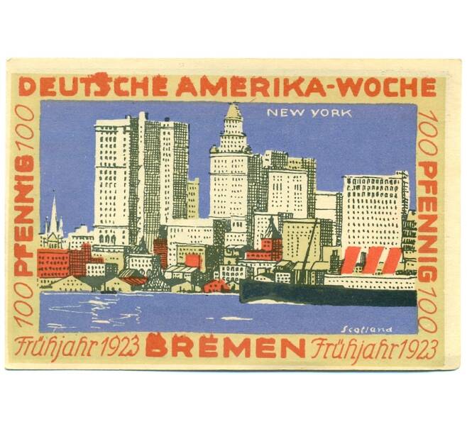Банкнота 100 пфеннигов 1923 года Германия — Бремен (Нотгельд) (Артикул: K10-12413) — Фото №2