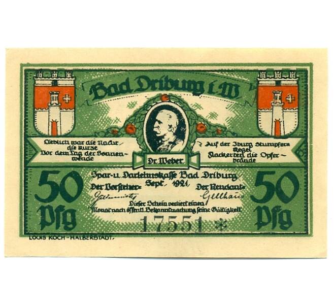 Банкнота 50 пфеннигов 1921 года Германия — Бад-Дрибург (Нотгельд) (Артикул: K10-12429) — Фото №1