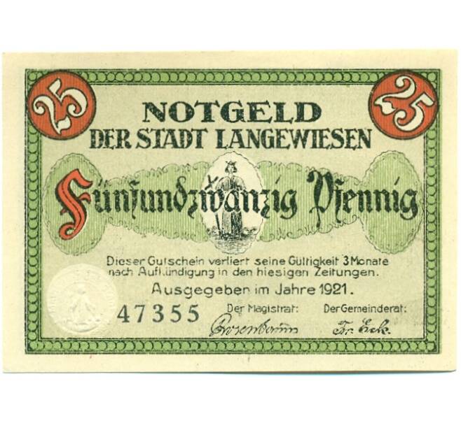 Банкнота 25 пфеннигов 1921 года Германия — Лангевизен (Нотгельд) (Артикул: K10-12444) — Фото №2