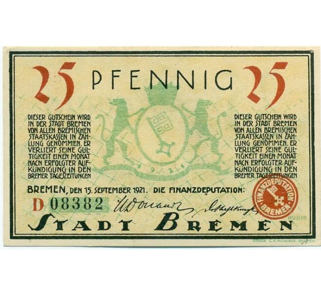 Банкнота 25 пфеннигов 1921 года Германия — Бремен (Нотгельд) (Артикул: K10-12453) — Фото №1