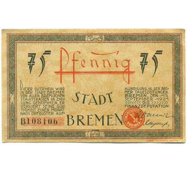 Банкнота 75 пфеннигов 1921 года Германия — Бремен (Нотгельд) (Артикул: K10-12455) — Фото №2